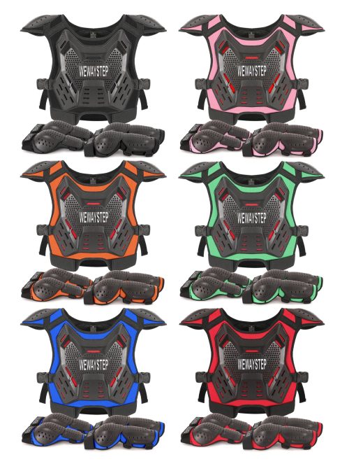 Equipo de Proteccion para Motocross para Ninos, Armadura de Motocicleta, Protector de Pecho, Chaleco de Armadura de Cuerpo de Motocicleta con Protectores de Codo y Rodilla (Negro) - Imagen 6