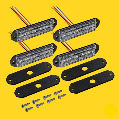 4pc PlanarFlash 6W Luz Intermitente Estroboscopica LED AMBAR BLANCA [Ultra Plana] [SAE CLASE 1] [72 Modos de Destello] [Sincronizacion de Multiples Unidades] [Montaje en Superficie] Luz de Rejilla de Emergencia Amarilla para Vehiculo de Policia de Camion - Imagen 8