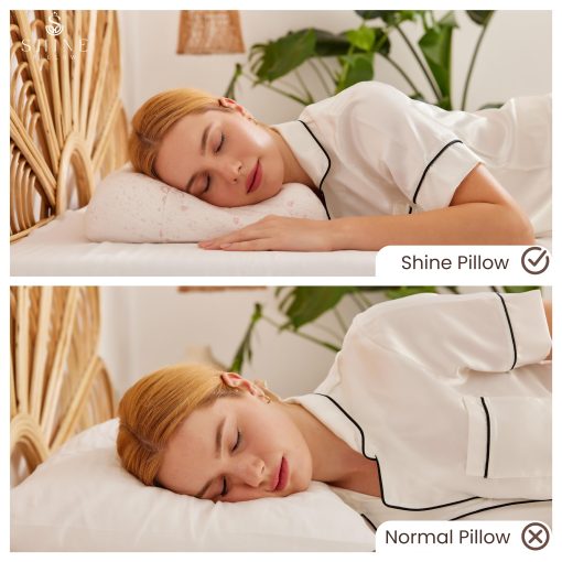 Almohada de belleza de espuma viscoelastica Shine Pillow con acido hialuronico - Almohada ergonomica ajustable para antienvejecimiento - Almohada antiarrugas - Almohada para dormir de lado (Blanco-Rosa/Almohada) - Imagen 8