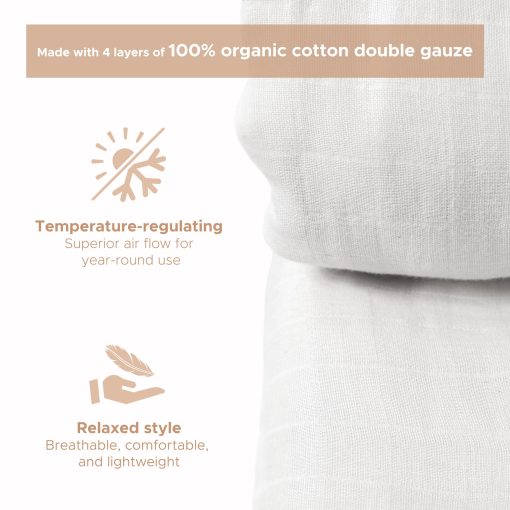 Manta de Muselina 100% Algodon Organico Sleep & Beyond - Suave y Transpirable de 4 Capas Doble Gasa - Reversible - Certificada GOTS Oeko Tex - Sueño Confortable para Todas las Estaciones - Tamaño Twin - Blanco Puro - Imagen 5