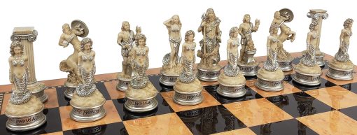 Set de Piezas de Ajedrez de Dioses del Olimpo de la Mitologia Griega Zeus vs Poseidon Blanco Antiguo - SIN Tablero - Imagen 6
