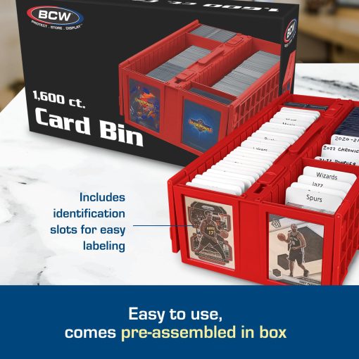 BCW Collectible Card Bin - Soporta hasta 1600 Tarjetas - Paquete de 6 Rojo | Caja Grande de Almacenamiento para Tarjetas de Juego Suelta | Cajas de Almacenamiento de Pokemon, MTG y Tarjetas Deportivas | Caja de Clasificacion de Tarjetas de Plastico - Imagen 4