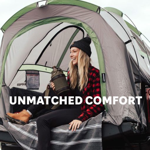 Tienda de Campaña para la Cama de la Camioneta Napier Backroadz - Impermeable para 2 Personas - Facil de Instalar - Estuche de Almacenamiento Compacto - Resistente Refugio para Campamento y Aventura Accesorios para Camionetas - Gris/Verde, Cama Regular Compacta - Imagen 2