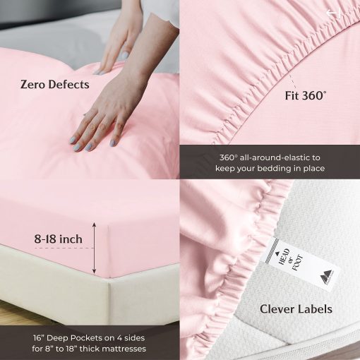 Juego de sabanas de algodon egipcio Mayfair Linen 100% tamaño completo - Juego de sabanas para cama de 4 piezas, 1000 hilos, bolsillo profundo, sabana de sabana de lujo suave tejido de saten, se ajusta al colchon de hasta 18" - Rosa - Imagen 6