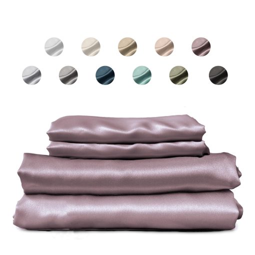 SUNDAYSILKS? | Juego de sabanas de seda 100% morera | Sabanas de seda pura | Juego de sabanas de seda morera 4 piezas King | Juego de ropa de cama de seda natural | Suave y duradero | Grado 6A Juego de sabanas de seda organica real [Mauve Profundo]