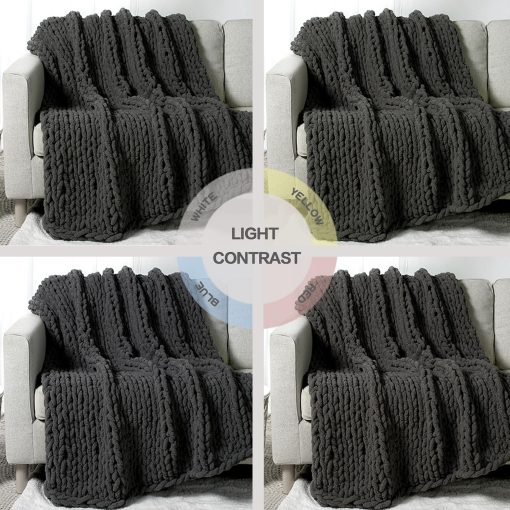 Manta de Punto Grueso Carriediosa 60" X 80" Twin, 100% Hecha a Mano con Gran Bucle de Chenille Suaves y Esponjosas para Sofa Cama, Manta Gruesa de Cable Tejida Acogedora, Gris Oscuro - Imagen 6