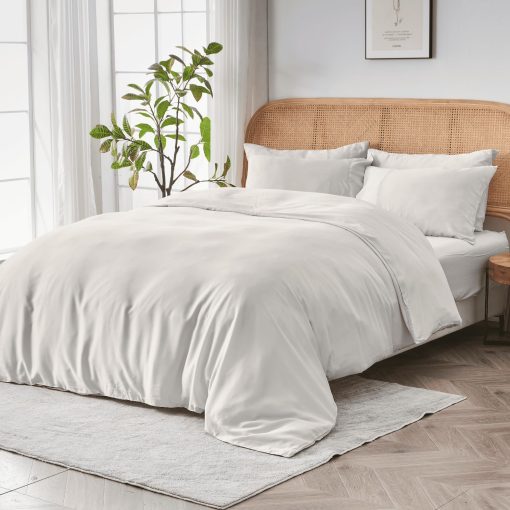 Funda de Edredon SIJO AiryWeight Tencel, 100% Lyocell Derivado de Eucalipto, Super Suave, Las Mejores Sabanas Refrescantes segun Architectural Digest (Marfil, Full/Queen 90"x90")
