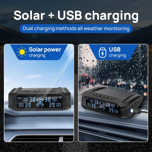 Sistema de Monitoreo de Presion de Neumaticos para RV Masoll, Sistema de Monitoreo de Presion de Neumaticos TPMS Inalambrico con Cargador Solar, TPMS para RV con 4 Sensores de Presion de Neumaticos y 6 Modos de Alarma (0-87 PSI) - Imagen 2