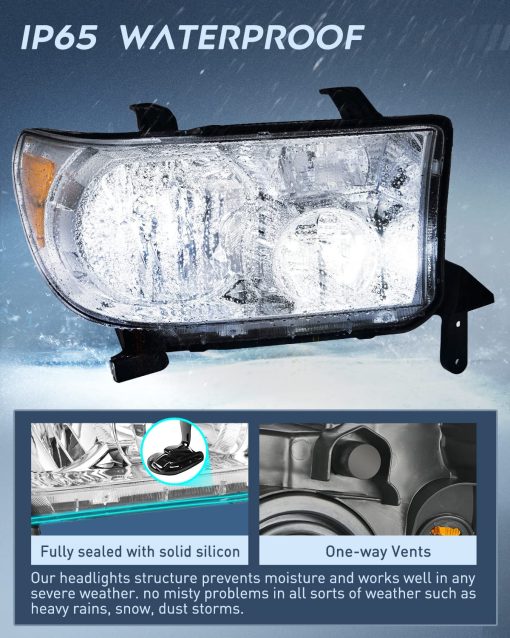 Ensamblaje de faros Nilight para Toyota Tundra 2007-2013 y Sequoia 2008-2017 con carcasa cromada reflector ambar, lado del conductor y pasajero, garantia de 2 años - Imagen 4