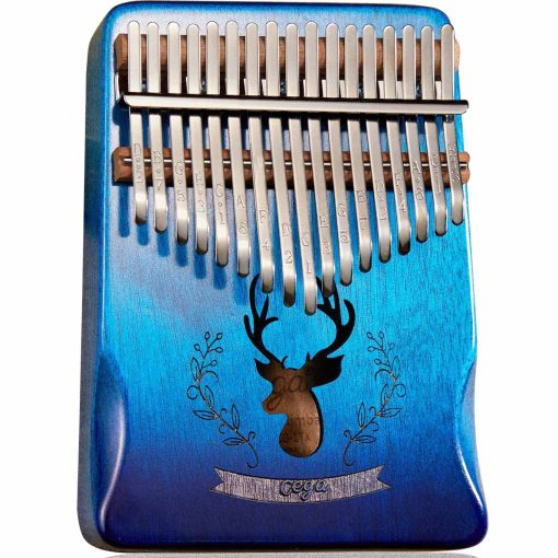Kalimba TienClef 17 Teclas con Notas Grabadas Patron de Ciervo Portatil Instrumento Musical de Madera Maciza de Caoba con Libro de Musica para Ninos Adultos Principiantes (Azul Degradado)