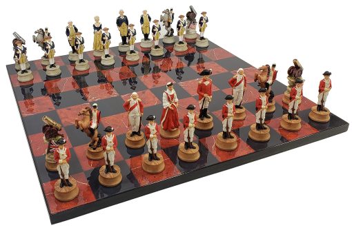 Juego de Ajedrez de la Guerra de Independencia Americana Revolucionaria con Tablero de 16" de marmol sintetico Negro y Rojo - Imagen 2