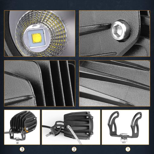 Luces LED de Conduccion, Nirider 2 Piezas 50W Redondas 3.5 Pulgadas Luces Antiniebla para Motocicleta Spot Flood Combo Luces de Trabajo LED Pods para Motocicleta Dirt Bike ATV UTV Camion Coche Impermeable - Imagen 6