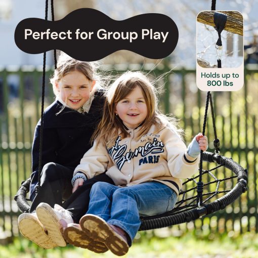 Columpio de arbol de Telaraña PlayVibe - Columpio Redondo de 40 Pulgadas para Niños al Aire Libre - Columpio con Capacidad de Peso de 800 lb, Tela Impermeable de Oxford 900D y Correas de Colgar (Negro) - Imagen 5