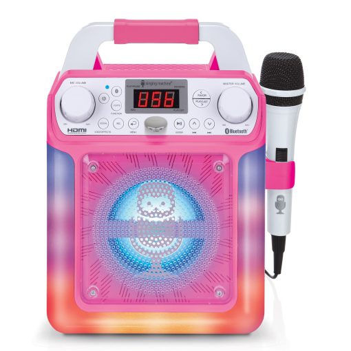 Maquina de Karaoke Portatil para Adultos y Ninos - Altavoz Incorporado, Bluetooth, Luces LED, Microfono con Cable - Con Efectos de Cambio de Voz