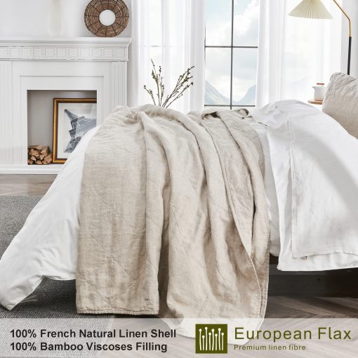 Juego de Edredon de Lino SiMBOLO DE VICTORIA Tamano King-3 Piezas Cubrecamas de Cama, Colchas de Todas las Estaciones, Cubrecamas de Lino Lavado y Relleno de Bambu, Colcha Acolchada - Imagen 3