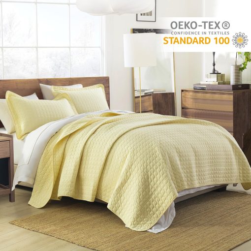 Juego de edredon king size Finlonte - Cobertor ligero y suave para todas las estaciones, juego de edredon amarillo claro, 3 piezas, 1 edredon (98" x 106") y 2 fundas de almohada (20" x 36") - Imagen 3