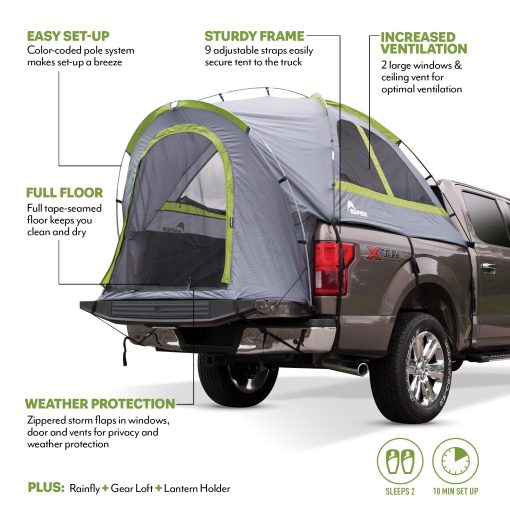Tienda de Campaña para la Cama de la Camioneta Napier Backroadz - Impermeable para 2 Personas - Facil de Instalar - Estuche de Almacenamiento Compacto - Resistente Refugio para Campamento y Aventura Accesorios para Camionetas - Gris/Verde, Cama Regular Compacta - Imagen 3