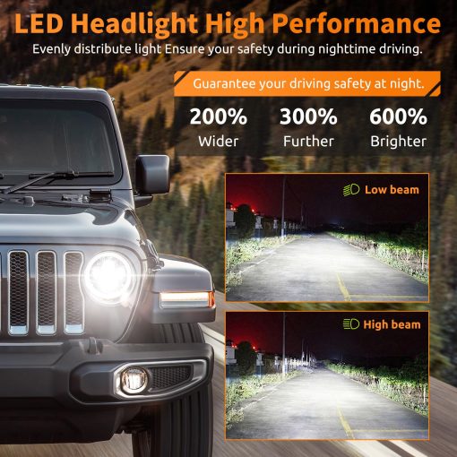 Faros Delanteros LED de 7 Pulgadas HILLSKING Compatible con Jeep Wrangler JK/TJ/LJ/CJ, Luces Delanteras LED con Halo Aprobadas por la DOT, Luz Alta/Baja con Senal de Giro Ambar, con Adaptador H4 H13, Juego de 2 - Imagen 3