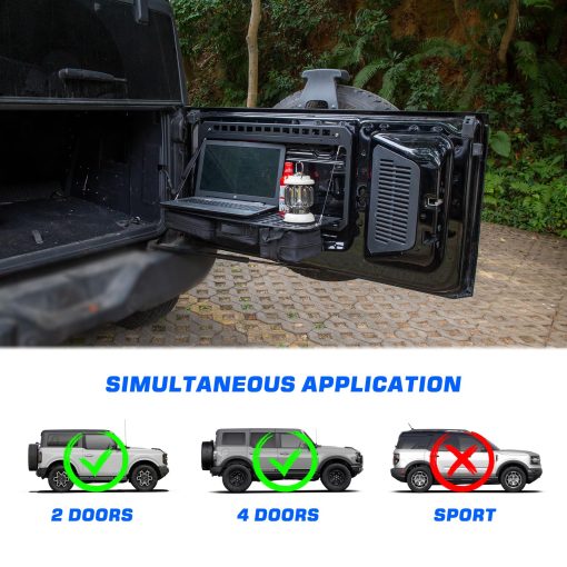 Mesa de Puerta Trasera Plegable para Ford Bronco 2021-2024 con Estante de Almacenamiento y 3 Bolsas de Almacenaje - Imagen 2