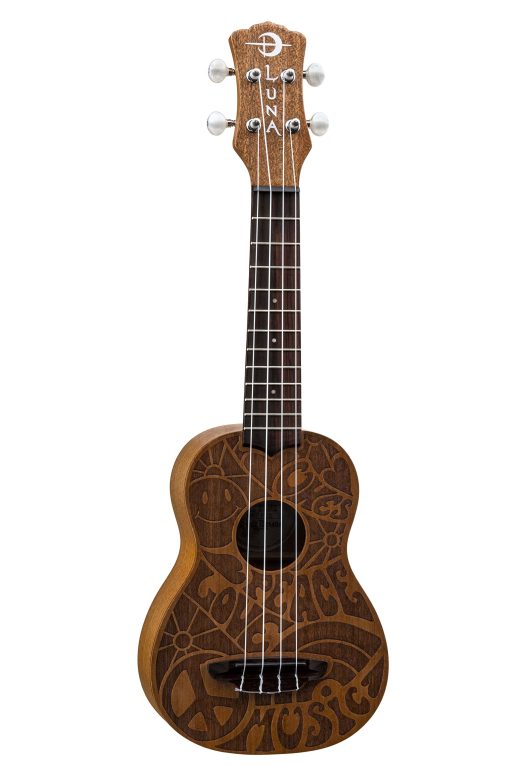 Ukulele Soprano de Caoba Luna Love Music Peace con Funda de Transporte, Satinado Natural - Imagen 2