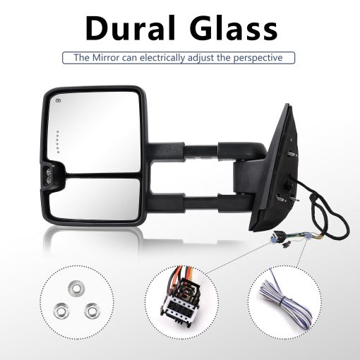 Espejo de remolque Switchback para Chevy Silverado GMC Sierra 2007-2014 con cristal calefactado ajustable, luz de marcha integrada, luz de giro y luz de respaldo, pintado en blanco 8624 - Imagen 5