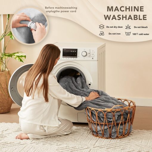 Manta Electrica Homemate Queen - 84"x90" Manta Termica Tamano Queen Control Dual 1/2/4/6/8 Horas Apagado Automatico 10 Niveles de Calor Proteccion contra Sobrecalentamiento Tela Aterciopelada Sherpa Certificacion ETL - Imagen 8