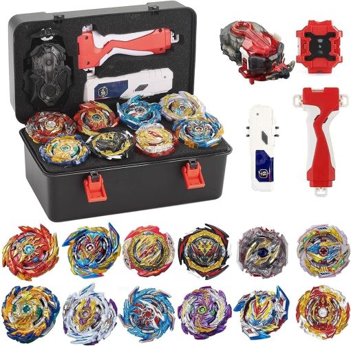 Set de Juguetes de Peonzas Bey Battle Burst Gyro Blade con Caja Portatil - 12 Peonzas y 2 Lanzadores de Dos Vias - Juego de Ataque de Fusion Metalica - Regalo para Ninos y Ninas