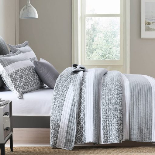 Sets de edredon King PERHOM 100% algodon, Edredon King Size gris azulado con estampado floral, Juego de ropa de cama King ligero para todas las estaciones, 3 piezas - Imagen 9