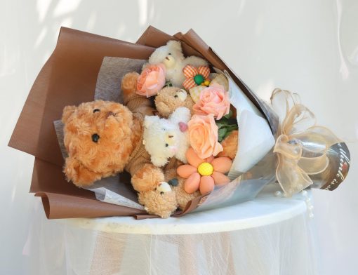 Ramo de Osito Lindo - Ramo de Osito de Peluche Hecho a Mano con Linda Flor de Jabon para Cualquier Ocasion, Cumpleanos, Despedida de Soltera, Graduacion, etc. (Osito Marron) - Imagen 2