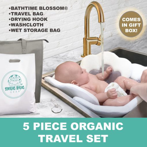 Flor de Bano para Bebe para Fregadero - Banera de Flor para Bebe Organica de 5 Piezas - Flor de Bano para Bebe que se Adapta a la Banera para Bebe - Mas Soporte para Recien Nacidos - Alfombra de Bano de Flor de Loto para Nino o Nina (Gris) - Imagen 2
