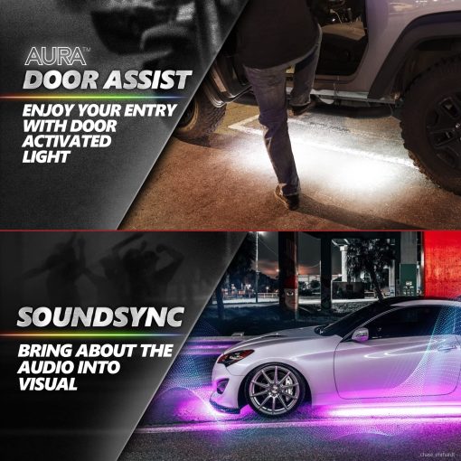 Kit de Luces de Neon OPT7 Aura Pro para Coche con Control de APP Inteligente, 4 PCS Barra de Luz LED de Neon de Acento de Aluminio Rigido Impermeable, Modos Multicolor de Musica Soundsync - Imagen 4