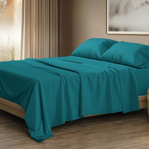 Juego de Sabanas de Algodon Egipcio 100% Tamano California King - 1500 Hilos 4 PC Sabanas California King de Algodon Egipcio, Suaves, Sabanas de Saten Refrescantes, Sabanas de Alto Recuento de Hilos Tamano California King - Verde Azulado