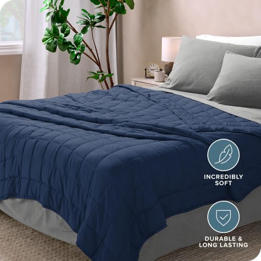 Manta ponderada Bare Home 100% algodon natural con cuentas de vidrio no toxicas 80"x87" 25lbs, Azul Oscuro - Imagen 3
