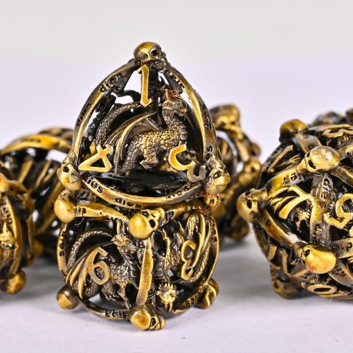 Set de dados de metal DND, UBEUCK 7PCS Dados de Craneo y Dragon de Metal DND para Dungeons & Dragons - Juego de Rol Multifacetico RPG de Metal (Dados dorados) - Imagen 3