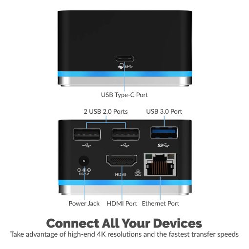 Estacion de acoplamiento mini Sabrent de 5 puertos USB tipo C para Continuum, compatible hasta 3840x2160 a 30HZ (DS-CMND) Negro - Imagen 5