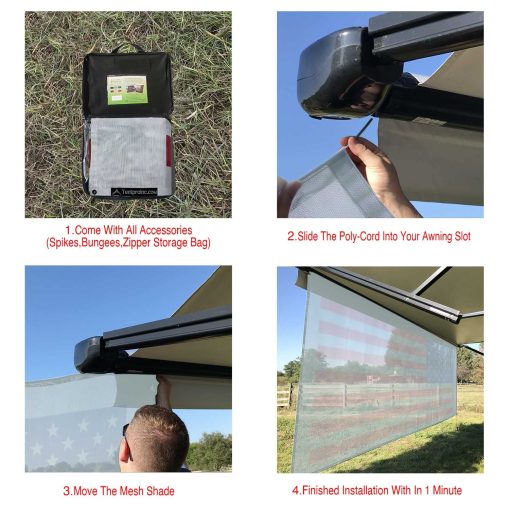 Toldo para RV Tentproinc Sun Shade Screen 7' X 16' 3'' (Bandera Americana) Malla Gris Parasol para Toldo de Remolque Camper Bloqueador de UV Kits Completos - Imagen 3