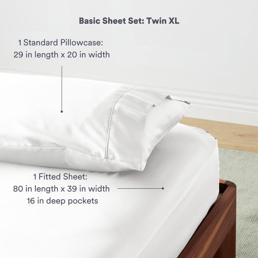 Juego de sabanas basicas 100% Lyocell de bambu organico de ettitude - Sabana ajustable y funda de almohada - Sabanas transpirables, saten, sedosas, bolsillos profundos, sostenibles (Cloud, Twin XL) - Imagen 4