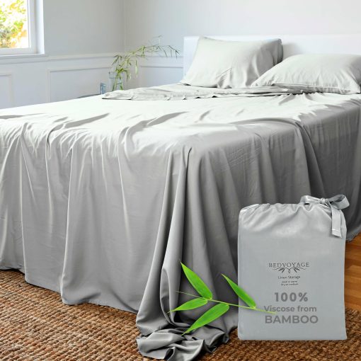 Juego de sabanas Queen BedVoyage 100% Viscosa derivada de bambu - Sabanas refrescantes para un confort maximo, transpirables y suaves con bolsillos profundos - 18? (Piedra)