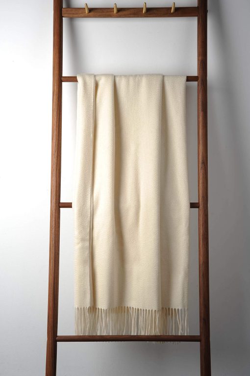 Manta de Lana de Cachemira 100% Pura para Sofa, Diseno Clasico con Caja de Regalo (Blanco Susurro) - Imagen 5