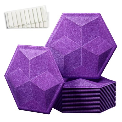 12 Pack Paneles Acusticos 3D Hexagonales Autoadhesivos Nueva actualizacion, 14" X 12" X 0.2" Paneles de Pared Sonicos de Alta Densidad 230 kg/m? en Forma de Hexagono, Paneles Sonicos 3D Decorativos Absorbentes de Sonido para Dormitorio Oficina Estudio