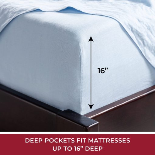 Juego de sabanas Mellanni 100% Lino Twin - Juego de sabanas naturales para cama - Incluye sabana ajustable de bolsillo profundo, sabana plana y fundas de almohada - Se adapta a colchones de hasta 16" (Twin, Azul) - Imagen 5
