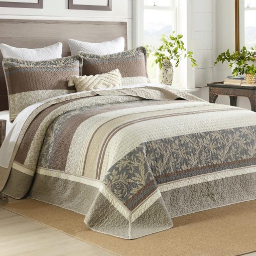 Colcha King Oversized DDUOXIN 128" W x 120 L - Edredon California King 100% Algodon con 2 Fundas de Almohada, Juego de Colcha Reversible de Peso Ligero, Beige/Marron/Gris, 3 Piezas - Imagen 2