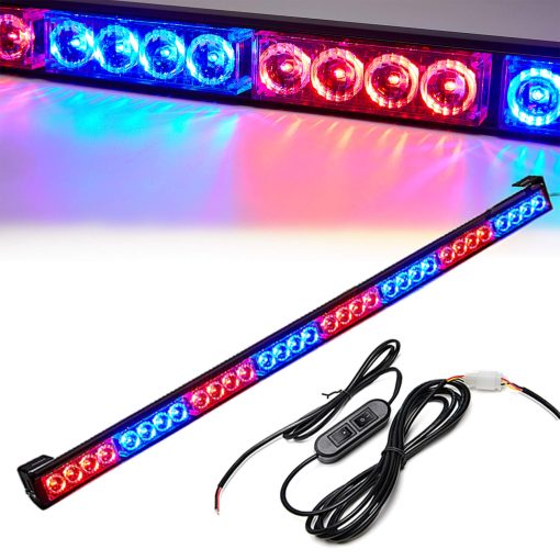 Barra de luces estroboscopicas de emergencia de 36 pulgadas con 32 LED 13 patrones de destello para trafico policial a prueba de agua advertencia de peligro precaucion senales de giro vehiculo camioneta camioneta techo trasero delantero (35.5 pulgadas, rojo/azul)