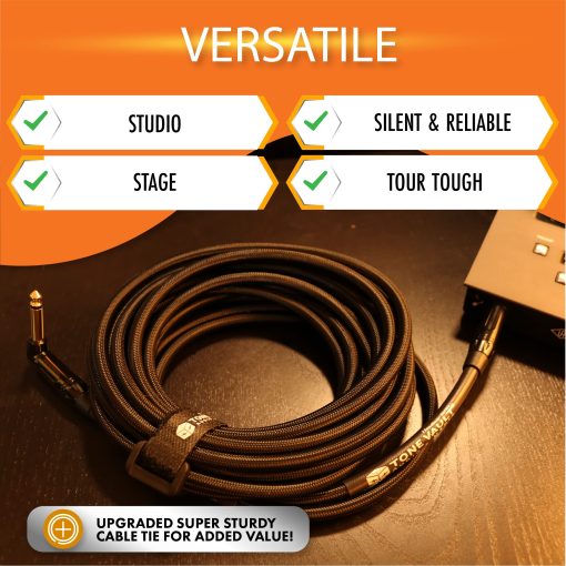 Cable de Guitarra Electrica Tone Vault Audio & Media de 20 pies, 1/4 pulgadas de angulo recto de alta calidad con recubrimiento de PET, Cable de Instrumento Profesional de Cobre Libre de Oxigeno (OFC) sin Ruido - Imagen 7