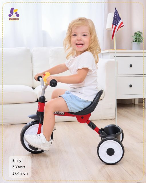 Triciclo para Ninos KRIDDO para 18 Meses a 3 Anos, Triciclo Plegable para Ninos con Canasta de Almacenamiento, Triciclo para Ninos de 2 Anos, Asiento Ergonomico Ajustable Facil de Transportar, Estructura Estable para Paseos Suaves, Rojo - Imagen 2