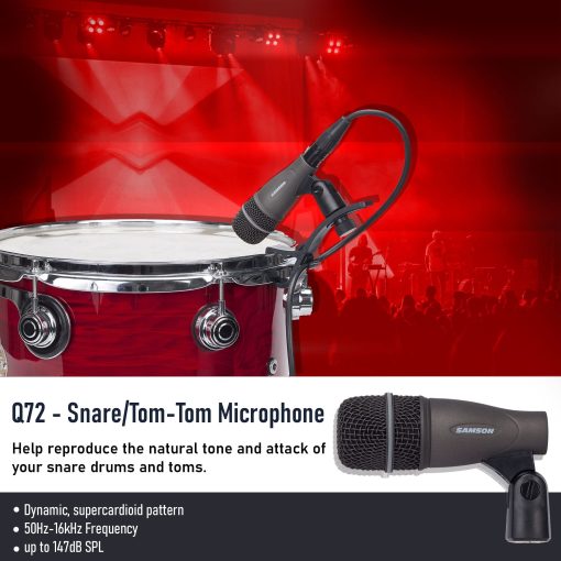 Kit de Microfono de Bateria Samson DK707 de 7 Piezas con 7 Cables Premium XLR, XLR-M a XLR-F - Bundle de Accesorios de Grabacion - Imagen 4