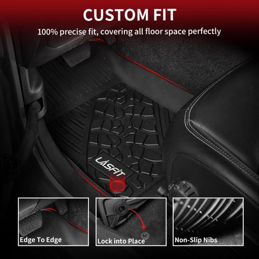 Tapetes LASFIT 2018-2024 para Jeep Wrangler JL Unlimited 4 Puertas (No Compatible con JK o 4XE), Forro de Automovil Todo Clima TPE, Ajuste Personalizado 1ra y 2da Fila, Negro - Imagen 2