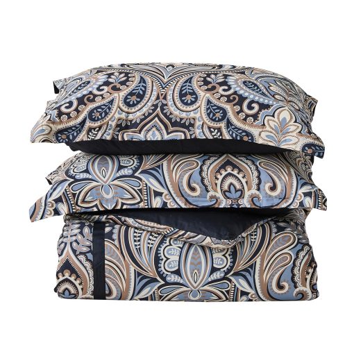 Juego de Edredon de Algodon SahSahCasa Tamano King, Juego de Edredon King de Paisley, Patron Floral Damasco Acolchado Esponjoso de Lujo Suave para Todas las Estaciones, Edredones y Alternativas de Plumas, 3 Piezas, Negro - Imagen 9