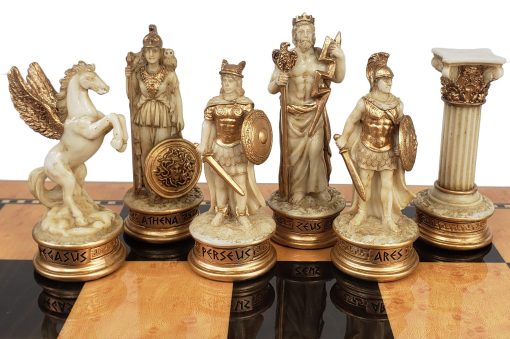 Set de Piezas de Ajedrez de Dioses del Olimpo de la Mitologia Griega Zeus vs Poseidon Blanco Antiguo - SIN Tablero - Imagen 3