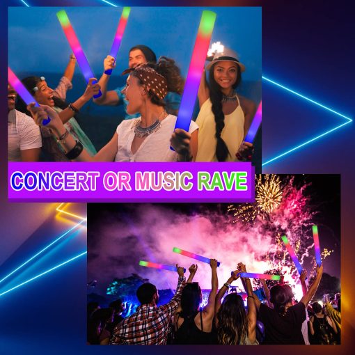 Paquete de 68 varitas luminosas de espuma, varitas luminosas para fiestas a granel con 3 modos de destello coloridos, suministros para fiestas en la oscuridad para recepciones de bodas, pistas de baile, fiestas de vacaciones, conciertos - Imagen 3